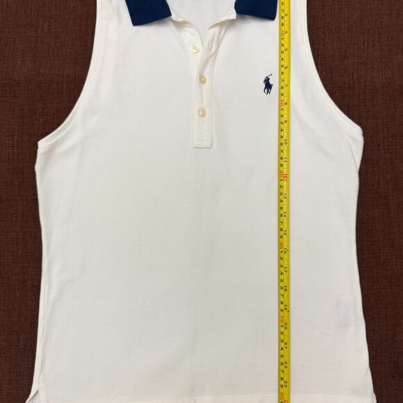 EUC Ralph Lauren Sport Women's Sleeveless White w/ Blue Collar Shirt Size L - Picture 2 of 7